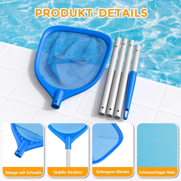 Pool Surface Skimmer, Leaf Skimmer with Sturdy Fine Mesh Net and 1.28m Detachable Aluminum Handle