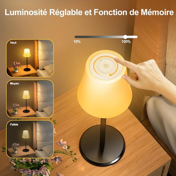 Wireless Table Lamp, Rechargeable Bedside Lamp Adjustable Brightness 3 Color Temperatures and RGB, IP54