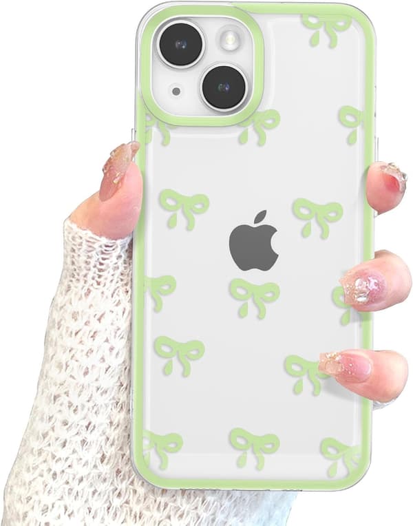 13 Protective Case, Transparent and Cute Bow Pattern Phone Case - green green