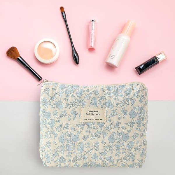 Makeuptaske Stor kapacitet Toilettaske Blomstret Makeuptaske Bomuld Makeuptaske Rejse Makeuptaske B B