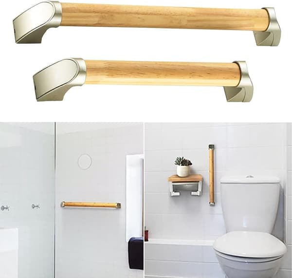 Solid Wood Bathroom Grab Bar Holder, 13” Bathtub Safety Grab Bar, Bathroom Accessibility Handle, Non-Slip Pull Handle