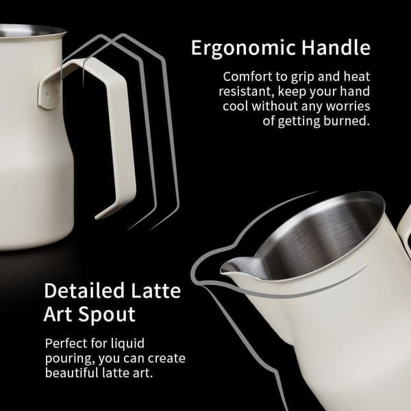 Mælkeskummer i rustfrit stål 450 ml, kande til latte art og cappuccino til kaffemaskine (hvid) [Ho]