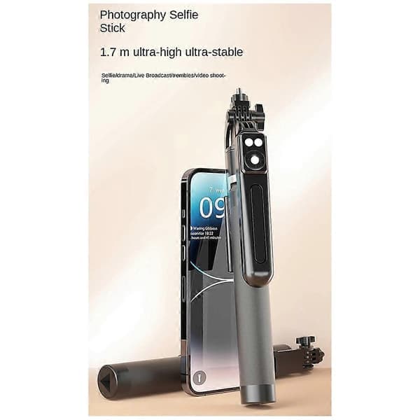 Extendable Phone Holder Selfie Stick with Fill Light with Detachable BT Wireless Remote Control for Smartphone