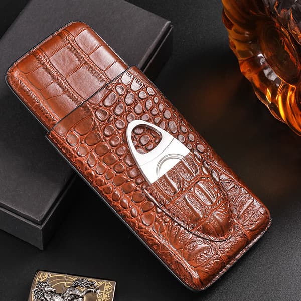 Krokodilläderhumidor, 3 rör bärbar cigarrlåda, högkvalitativ cigarrhumidor med cederträfoder, bra presenter till män