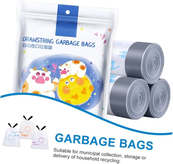 69 Pcs High-Strength Kitchen Trash Bags with Drawstring, 50x55 cm Thick Trash Bags Suitable