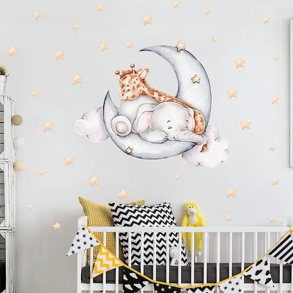 Tecknad Väggdekor Elefant Giraff Barn Flickor Barnrum Heminredning, 1 set-35*60cm