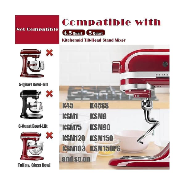 Spiral Dejkrog Tilbehør til KitchenAid 4,5-5 Quart Tilt-Head Røremaskine, Dejkrog Erstatning til KitchenAid Tilbehør (FMY) sølv silver