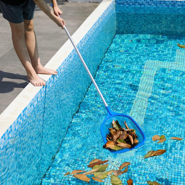 Surface net for swimming pool surface, bottom net with stable 1.45 m aluminum pole, surface net with pole (4 pcs)
