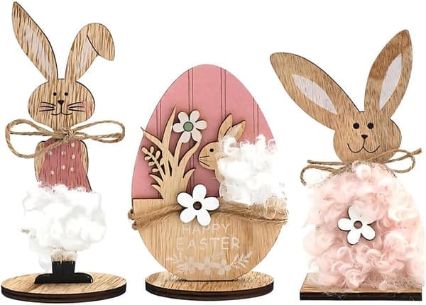 Easter Bunny Display Stand, 2/3 Pieces Wooden Easter Desk Decoration, Easter Spring Home Office Decoration