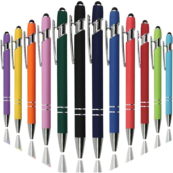 Ballpoint Pen with Stylus Tip, Soft Click Metal Pen, 1.0mm Medium Point, Black Ink, 12-Pack (Assorted Colors)