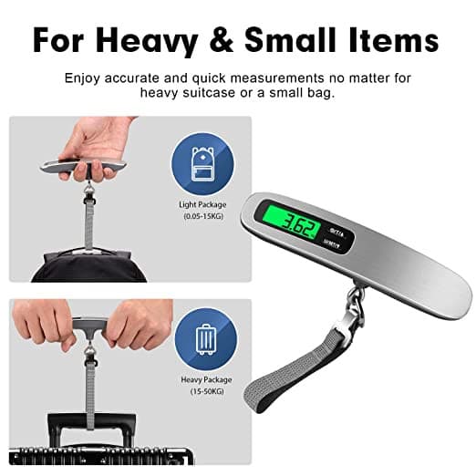 Gray Electronic Luggage Scale, Digital Travel Scale, Portable Scale for Suitcases, Bags, MAX 50 kg / 110 lbs, Backlit LCD Display, Tare Function