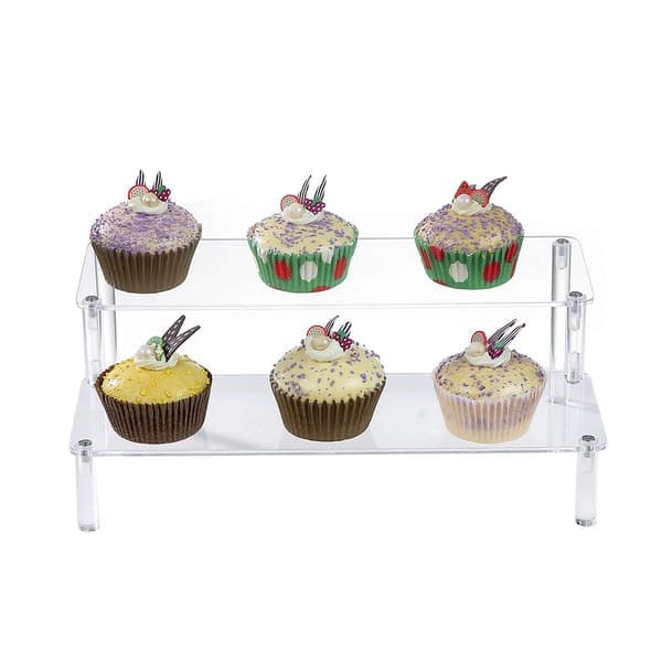 2-tier Clear Acrylic Display Stand Cupcake Holder, Dessert Display Riser (1-pack - 16\" X 6.9\" X 3.2\")