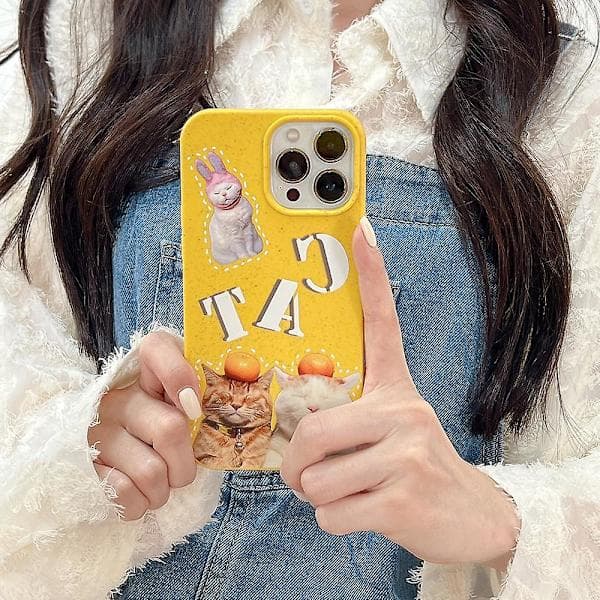 Biodegradable Phone Case for iPhone 13 Pro 6.1 inch Wheat Straw Phone Cover Pattern Print Case - Cat