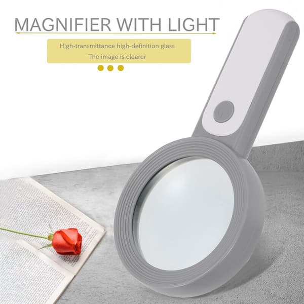 Magnifying Glass with 18 LED Lights - 30x Handheld Magnifier, High Definition Magnifying Glass with Light, Grey