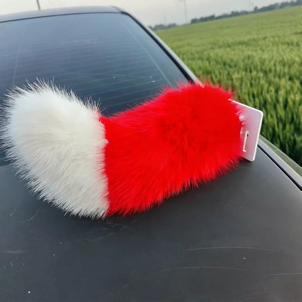 Car Tail Rechargeable Adhesive Plush Exterior Ornament Red Red