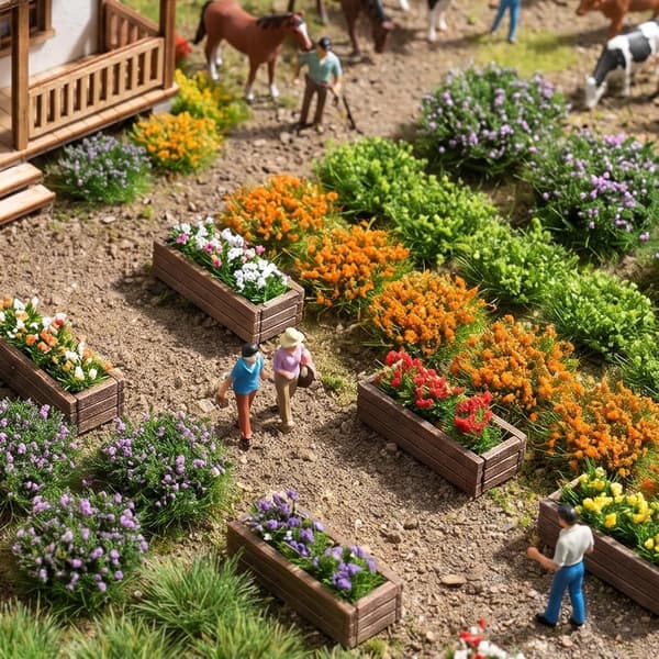 Diorama-rekvisita, miniatyrblomster for statiske gresstuster