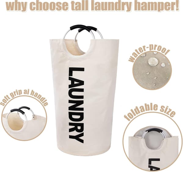 Laundry basket with padded handles, waterproof clothes hamper foldable, laundry basket for bathroom, laundry room, dorm room