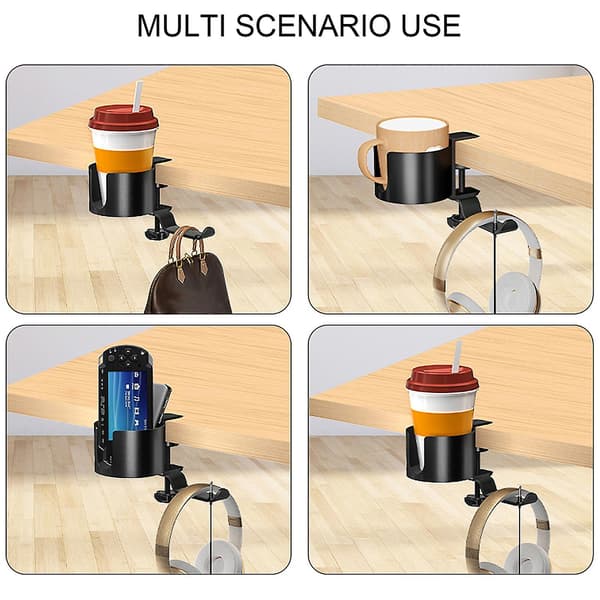 Desktop Cup Holder with Headphone Holder, Spill-Proof Cup Holder for Desk Gaming Accessories