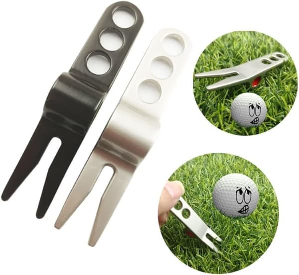1 Par Sølv Golfbold Gaffel Pivot Divot Reparationsværktøj