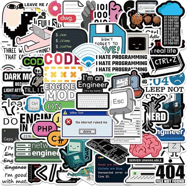 50 stk Programmeringsklistremerker, Gaver til Utviklere, Programmerere, Hackere, Ingeniører, Programklistremerker for Laptop, Datamaskin, Vann