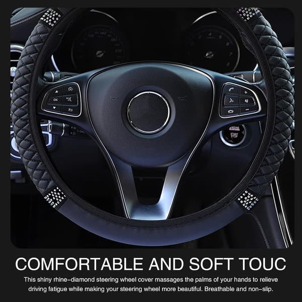 1 pc Diamond Leather Stretch Non-slip Protective Cover (Without Inner Ring), Decorative Accessories, Suitable for Most Car Models (Black)