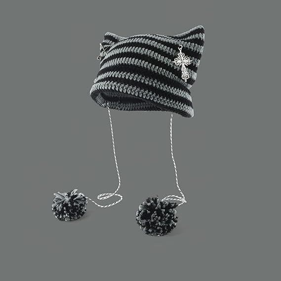 Hæklenåle til kvinder og piger, Katte- og ræveører, Gotisk, Emo, Alternative accessories, Y2K-stil, Grunge-tøj, Sort