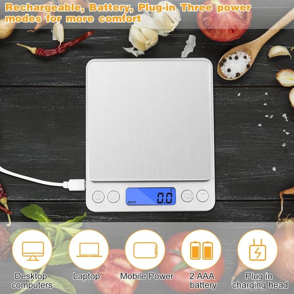 3000G/0.1g High Precision LCD USB Rechargeable Digital Kitchen Scale, Pocket Scale, Jewelry Scale, Black