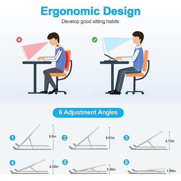 Adjustable Aluminum Alloy Laptop Stand - Adjustable Angles from 20° to 45° - Non-Slip Surface - Compatible with 10-17 inch Laptops