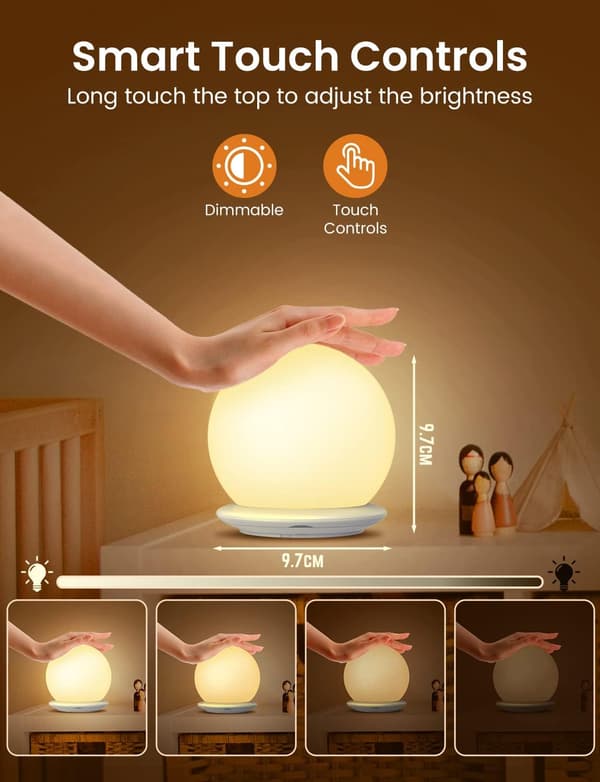 Rechargeable Night Light for Children, Baby Night Light with 1-hour Timer - Dimmable - Touch Control - 8 Light Changes - USB Rechargeable