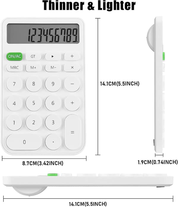 Desktop Calculator for Students, 12-Digit LCD Display, Basic Desktop Pocket Calculator for School, Office, Home, White