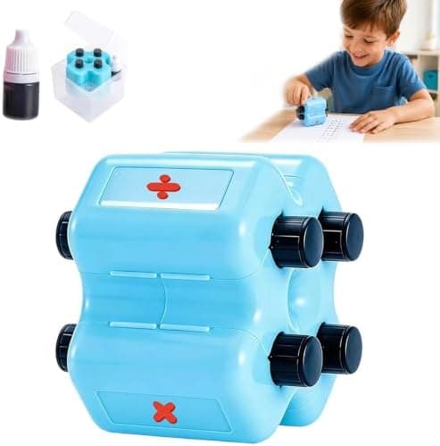 Math Teacher 4-in-1 Math Stamp Roller for Kids (Blue) | Math Stamp Roller Addition, Subtraction, Multiplication & Fill-in-the-Blank Practice Blue Blue