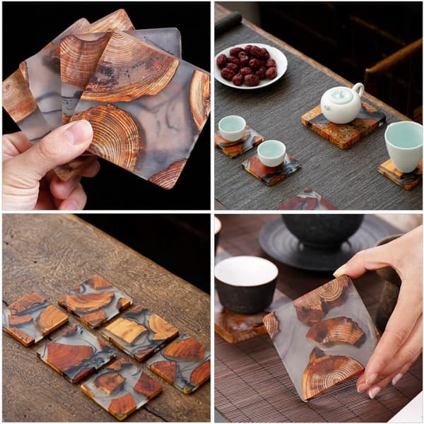 Artistic Resin and Wood Coasters, Round Heat-Insulating Cup Coasters with Vivid Patterns