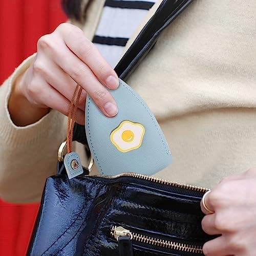 Cute Keychain Case 4-pack, PU Leather Car Key Case Portable Key Pouch for Car Keys, Personalized Retractable Key Bag (egg/cloud)