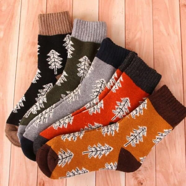 Vinterhusstrømper, tykke fleecetøfler, julestil, 5 par