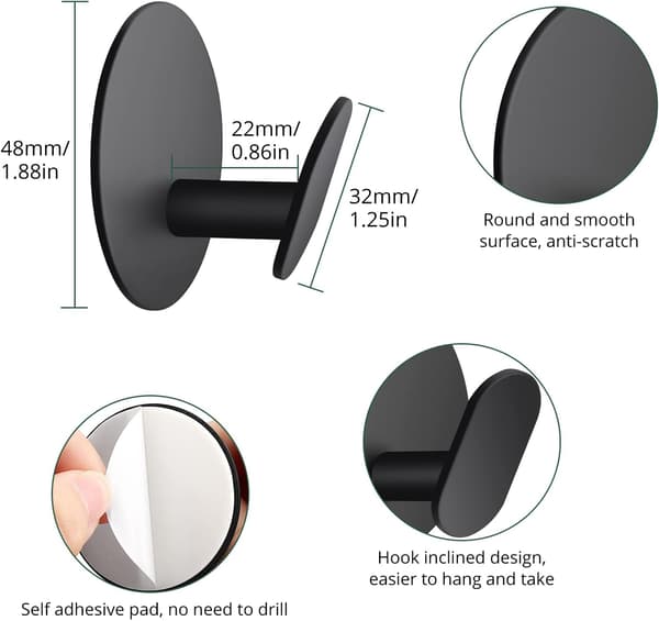 Bathroom Hook, 6 Pcs Self-Adhesive Stainless Steel Hooks, Adhesive Hooks Towel Hooks Door Hooks Wall Towel Holder Rustproof