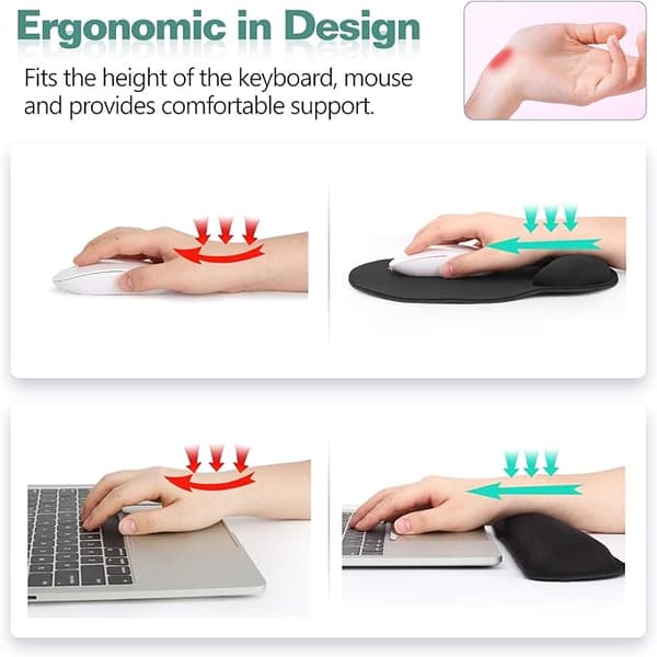 Håndledsstøtte til computermus, ergonomisk musemåtte med håndledsstøtte til smertelindring, memory foam-pude og glat Lycra-overtræk, skridsikker gummi