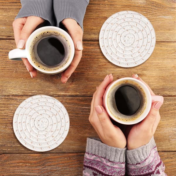 Drink Coasters with Holder, 8-Pack Cotton Coasters for Table Protection, Home Decor, Glasses, Cups, Housewarming Gift