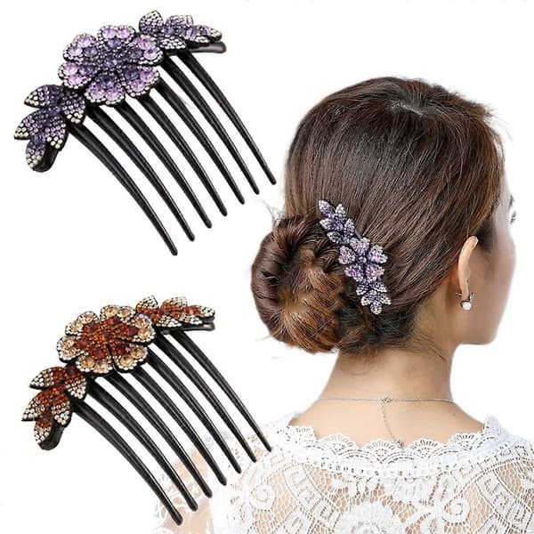 2 stk. Blomst Rhinestone Hårkammer for Kvinner Hårspenne Sidekam Hodeplagg Bryllup Bryllupshår Tilbehør (A)