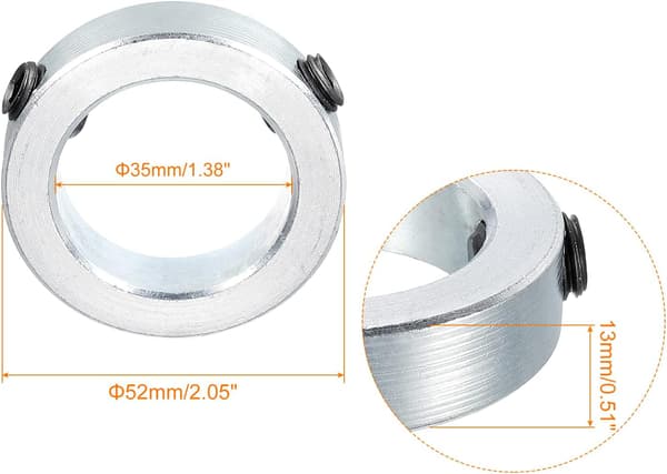 Akselkrave 1-3/8\" boring sinkbelagt karbonstål settskrue stil klemkrager sølvfarget 2-pakning size_name 58mm