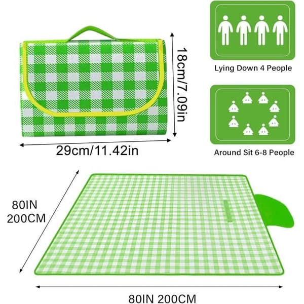 Vandtæt picnictæppe, 200x200cm. Foldbart og vaskbart, til camping/vandring/rejser. Grøn.