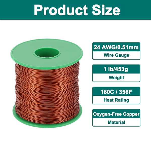 24 AWG Magnettråd, Emajlerad Koppar 1 Lb Magnetisk Spoltråd för Transformator, Motor, El, 180C(356F), Brun Brun Silver