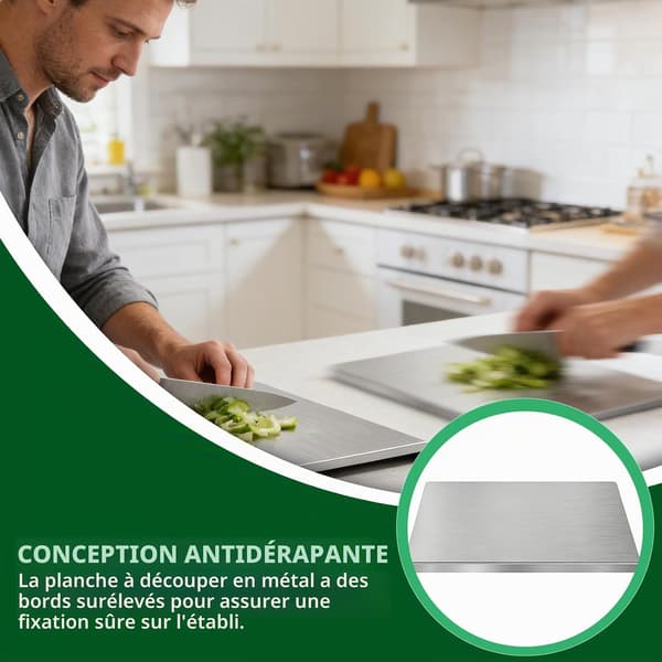 Stainless Steel Cutting Board with Raised Edge, 40 x 30 cm Stainless Steel Kitchen Counter Protector, Kitchen Counter Protector with Stop Edge