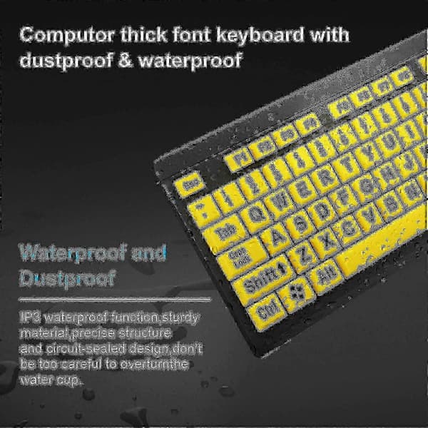 Large Keyboard for Computer, Wired USB High Contrast Large Print Keyboard for Visually Impaired People with Low Vision (Yellow)