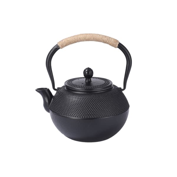 Black Cast Iron Teapot, 1.2 Liter, Enamelled Interior, Induction Compatible, Black
