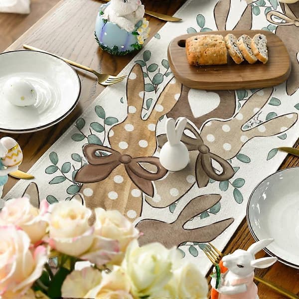 Eucalyptus Dots Rabbit Easter Table Runner 13x72 inch, Spring Seasonal Kitchen Dining Decoration, House Party Decor (FMY)