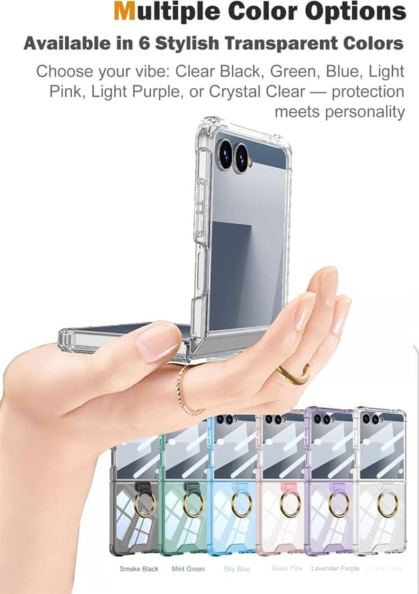 Case for Samsung Galaxy Z Flip 7, with Hinge Protection and Ring Holder (Transparent) [Ho]