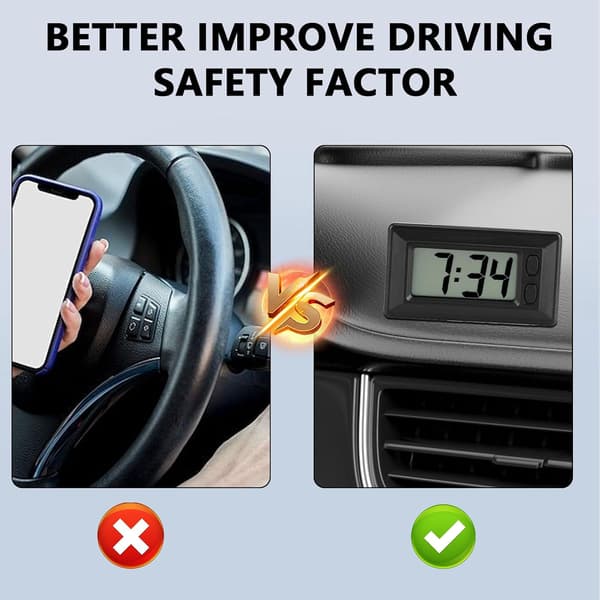 Car Clock LCD Digital Clock Mini Clock Car Clocks for Dashboard Easy to Read Date Time Large Digits Battery Powered