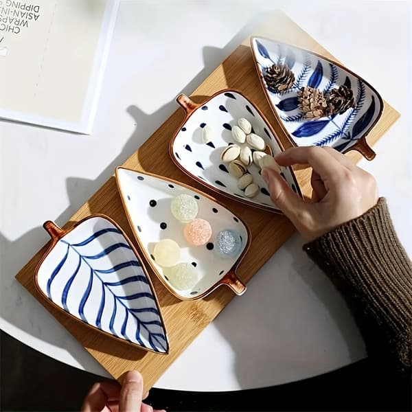 Keramisk Chip & Dip Serveringsfat Sett, Bladformede Oppdelte Snacksbrett