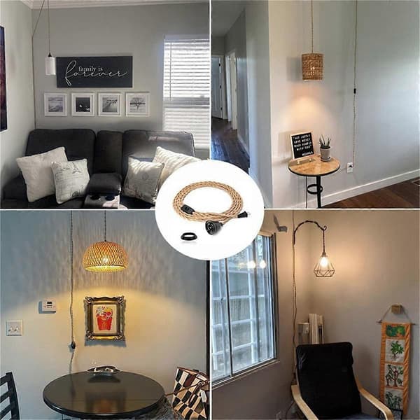 Retro Rope Lamp Cable, Table Lamp Accessory with Cord Switch (Bulb Not Included) EU Plug