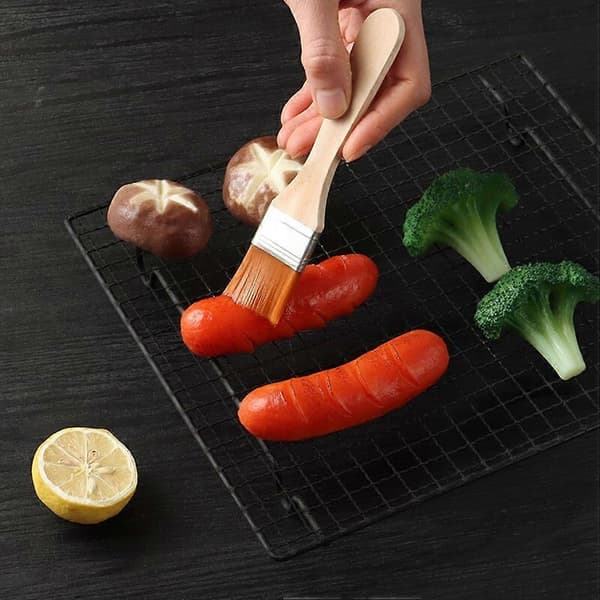 Nylon Brush for Grilling 2 Pcs Durable Wooden Handle Cooking Brush